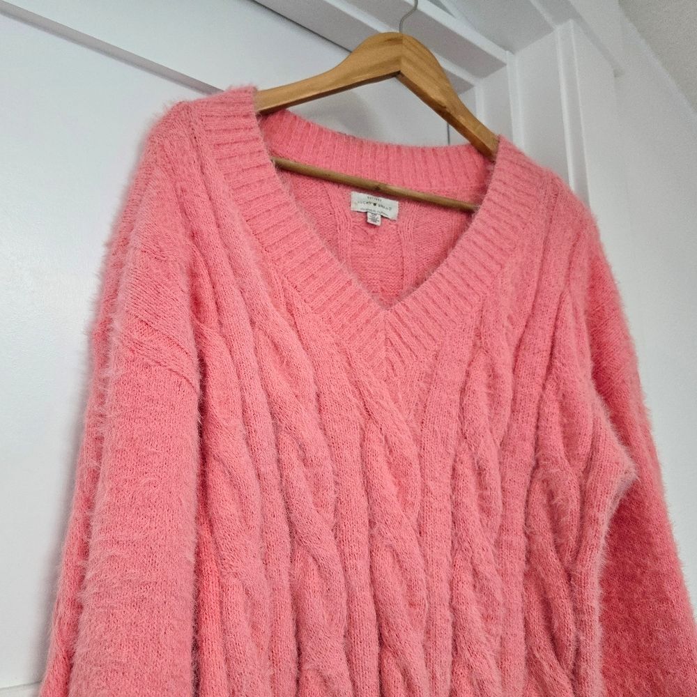 Lucky Brand Snagging Cableknit Eyelash Swrater in Peach Bubblegum Pink